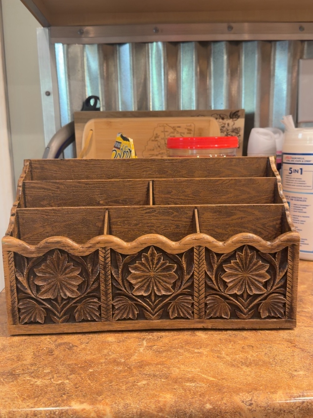 Vintage Lerner Faux Wood Desk Organizer with Floral Panels